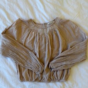 American Eagle Outfitters Smocked Yoke Embroidered Cropped Top Size S